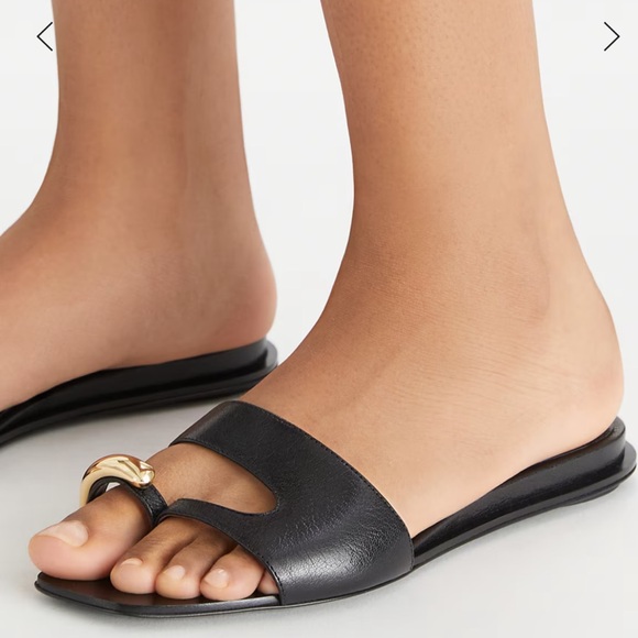 Tory Burch Shoes - Tory Burch Pierced Leather Slide Sandals Black Gold Size 8